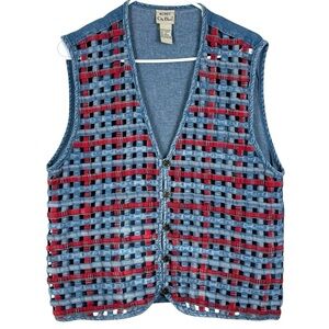 Vintage 90's Koret City Blues Waffle Weave Americana Denim Vest Size Large